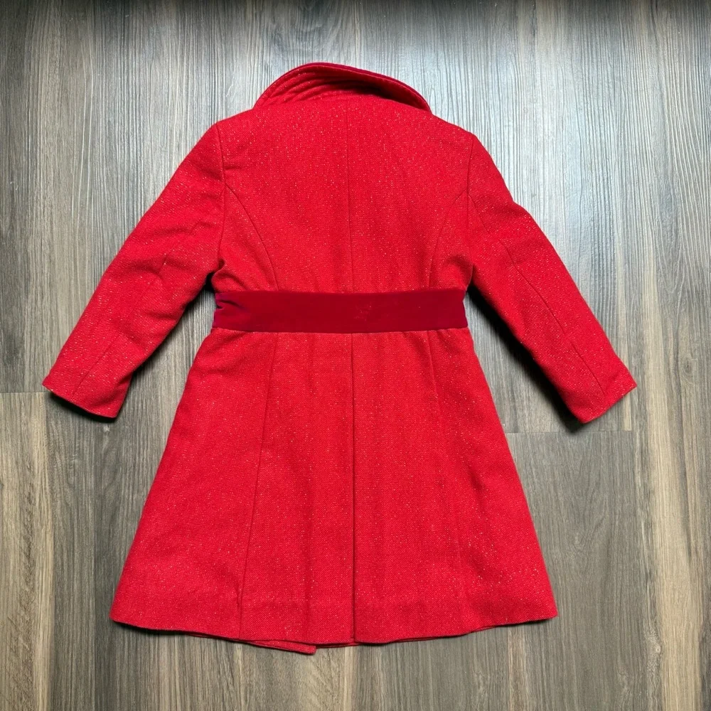 Busy Bees Kids Red Double Breasted Dress Coat Red Velvet‎ Trim Toddler Girl 3T